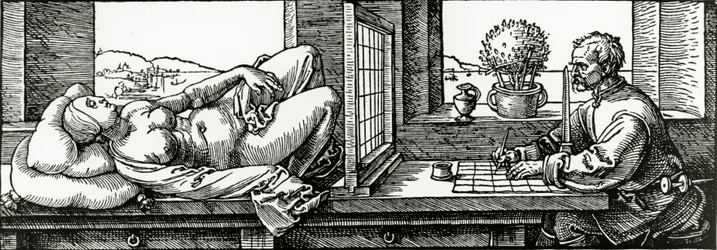 Illustration från Durers "Four Books on Measurement", publicerad 1525
